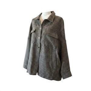 Listicle NWT Utility Shacket Jacket Gray Button Front Lightweight Sz L
